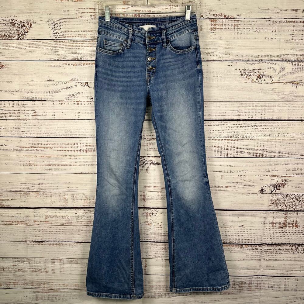 Womens VERVET Button Fly Flare Leg Denim Blue Jeans Boho Hippie Festival 27 X 32